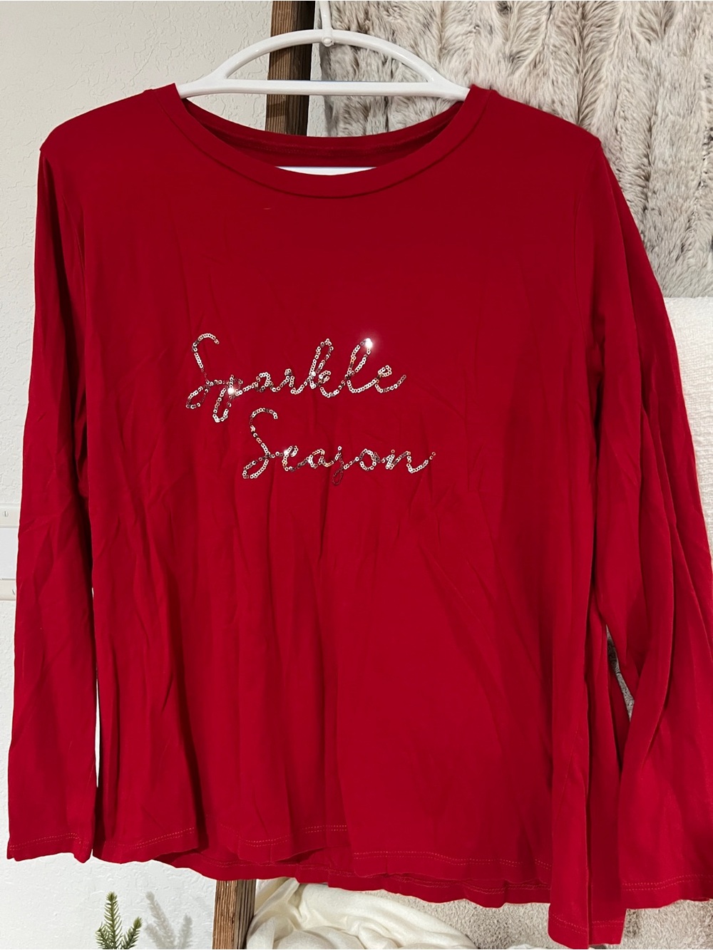 Loft Sparkle Season Red Long-Sleeve Women’s Top